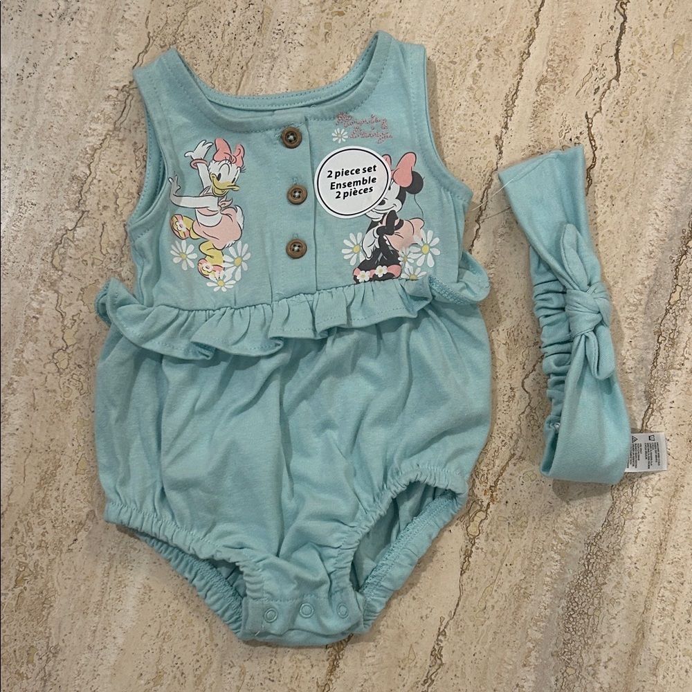 NEW 🆕 Disney Baby Blue Romper and Headband Set 0-3 months